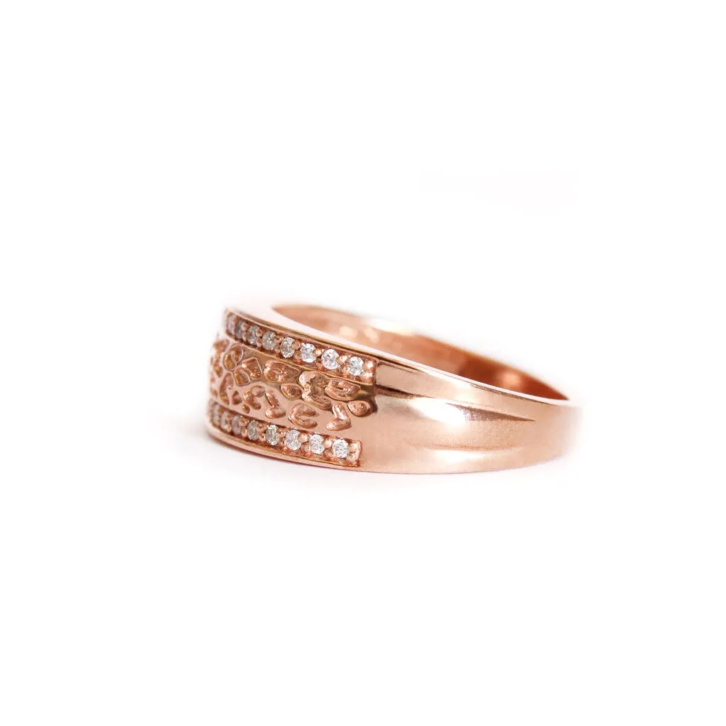 Animal Track With Diamond Border Rose Gold Ring