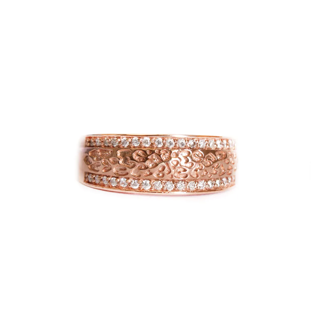 Animal Track With Diamond Border Rose Gold Ring