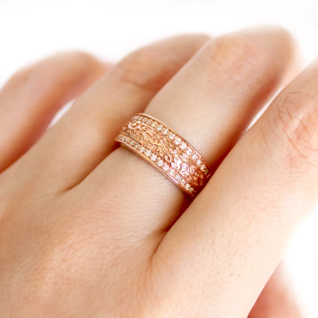 Animal Track With Diamond Border Rose Gold Ring