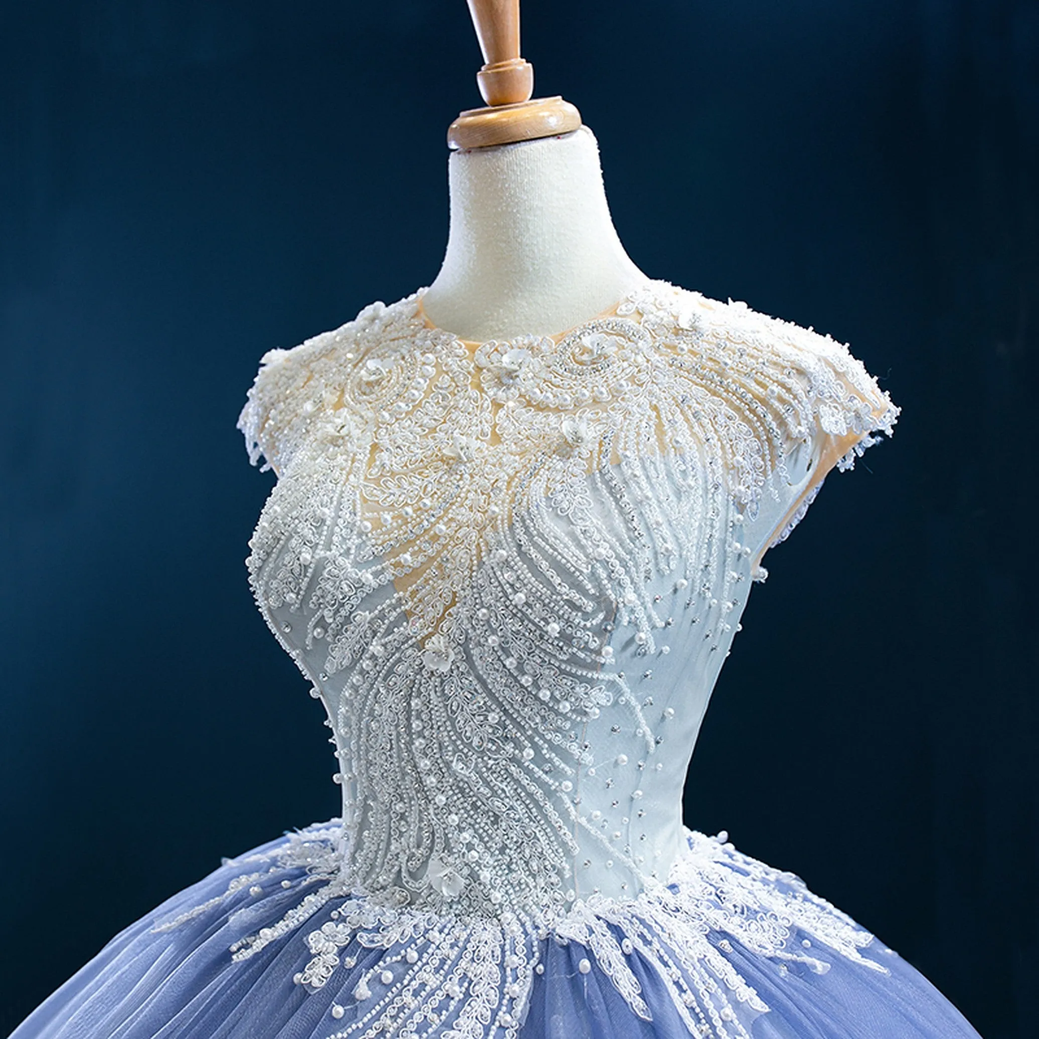Annie Blue Beading Appliqué Ball Gown Evening Dress