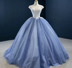 Annie Blue Beading Appliqué Ball Gown Evening Dress
