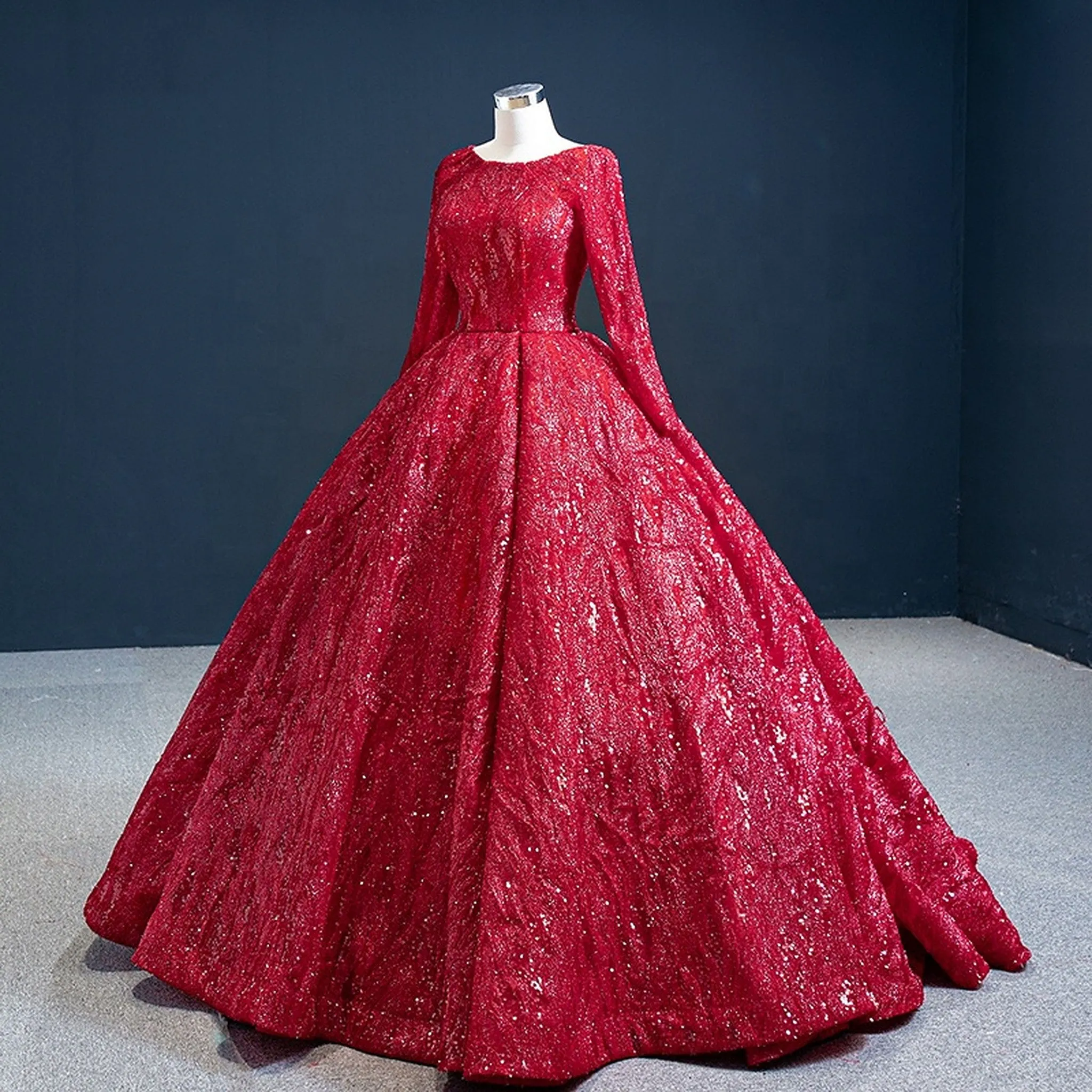 Annie Red Chapel Train Ball Gown Evening Dress