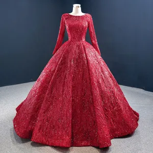Annie Red Chapel Train Ball Gown Evening Dress