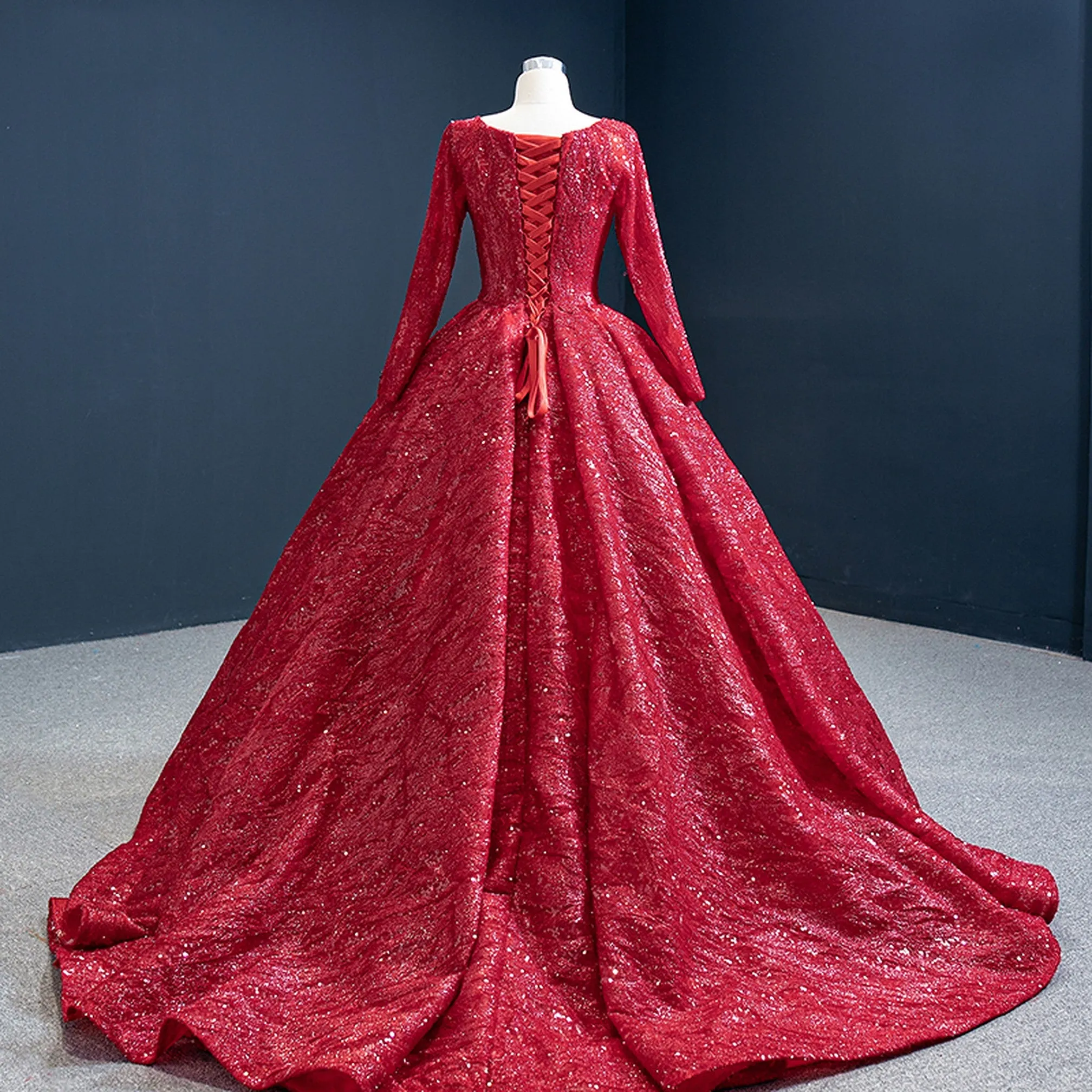 Annie Red Chapel Train Ball Gown Evening Dress