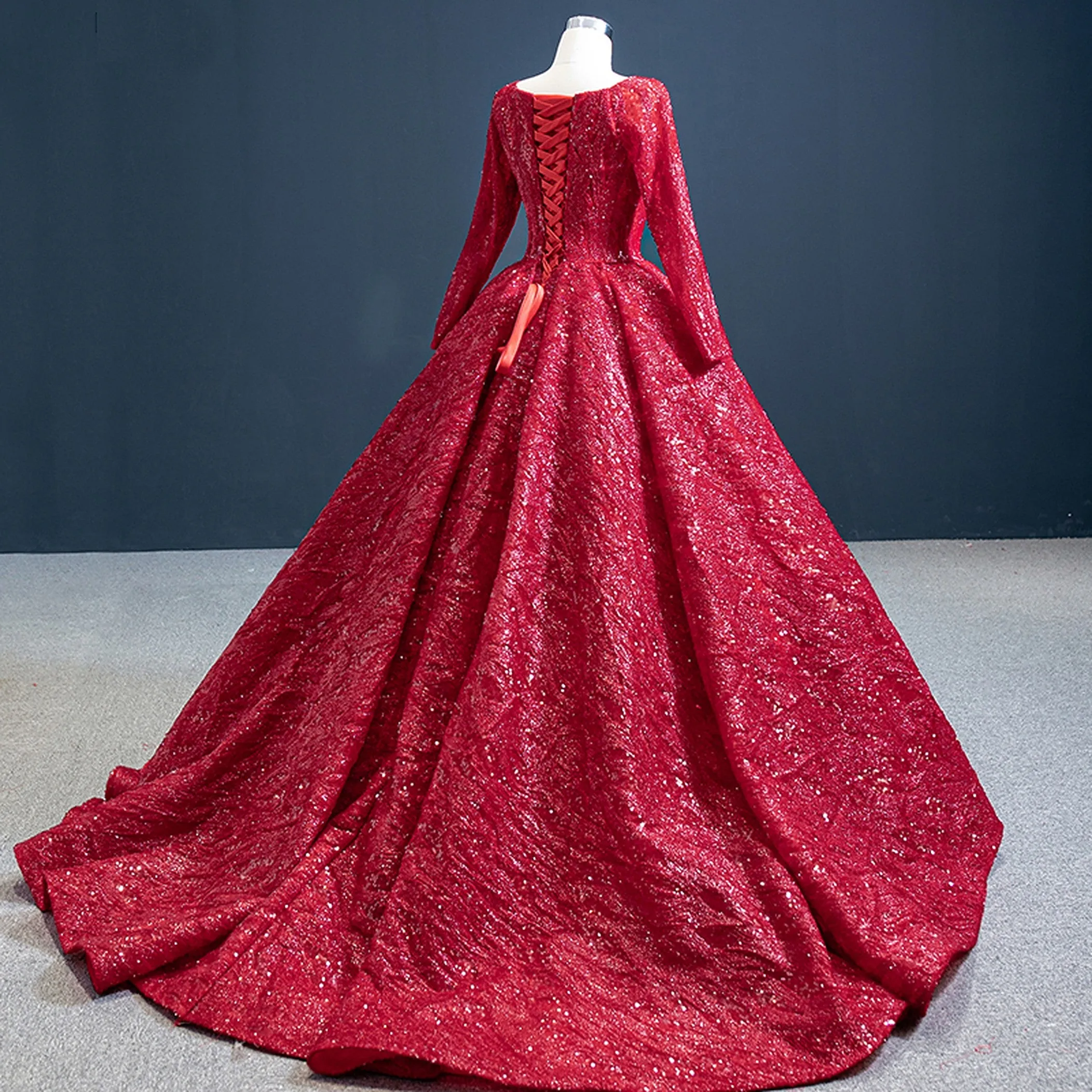 Annie Red Chapel Train Ball Gown Evening Dress