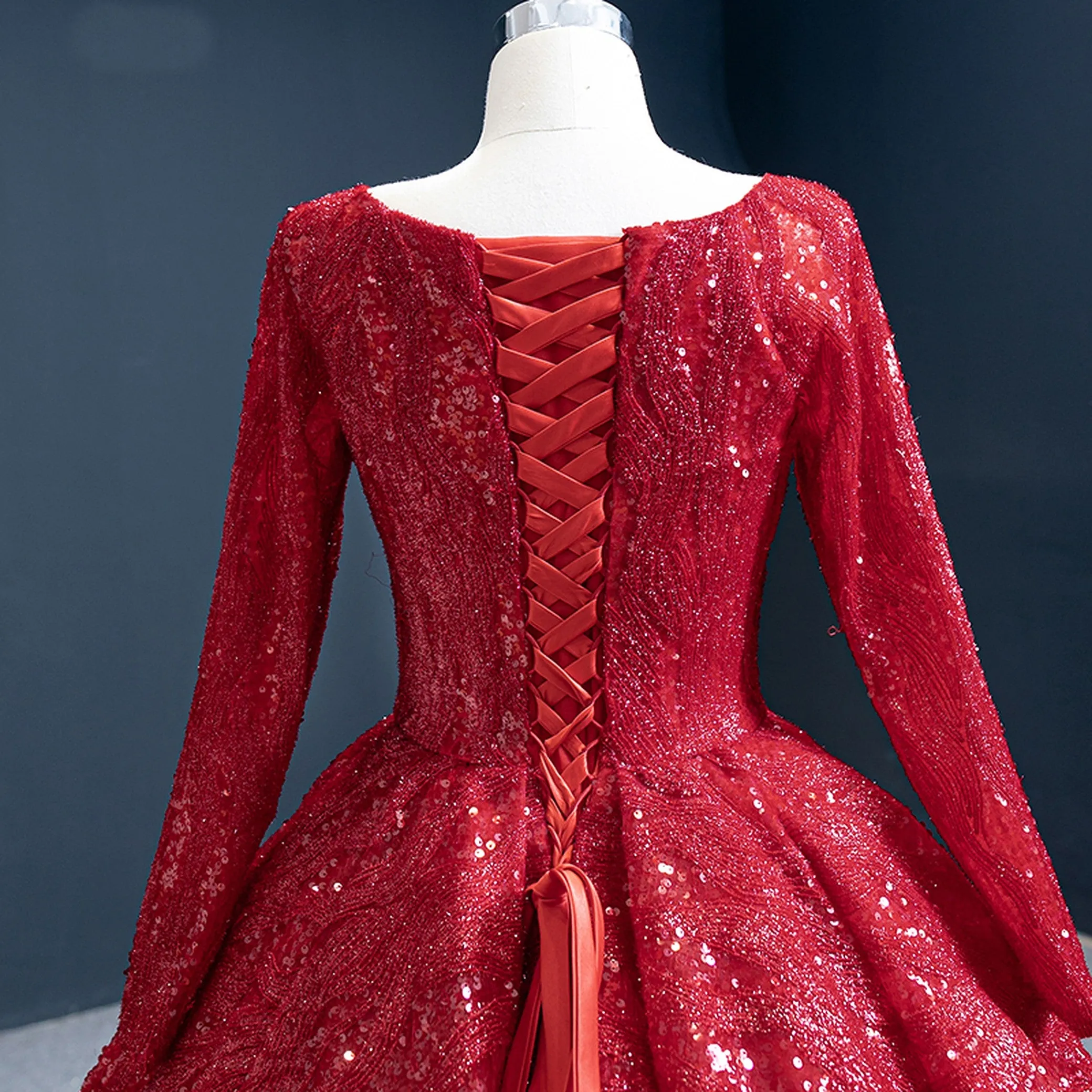 Annie Red Chapel Train Ball Gown Evening Dress