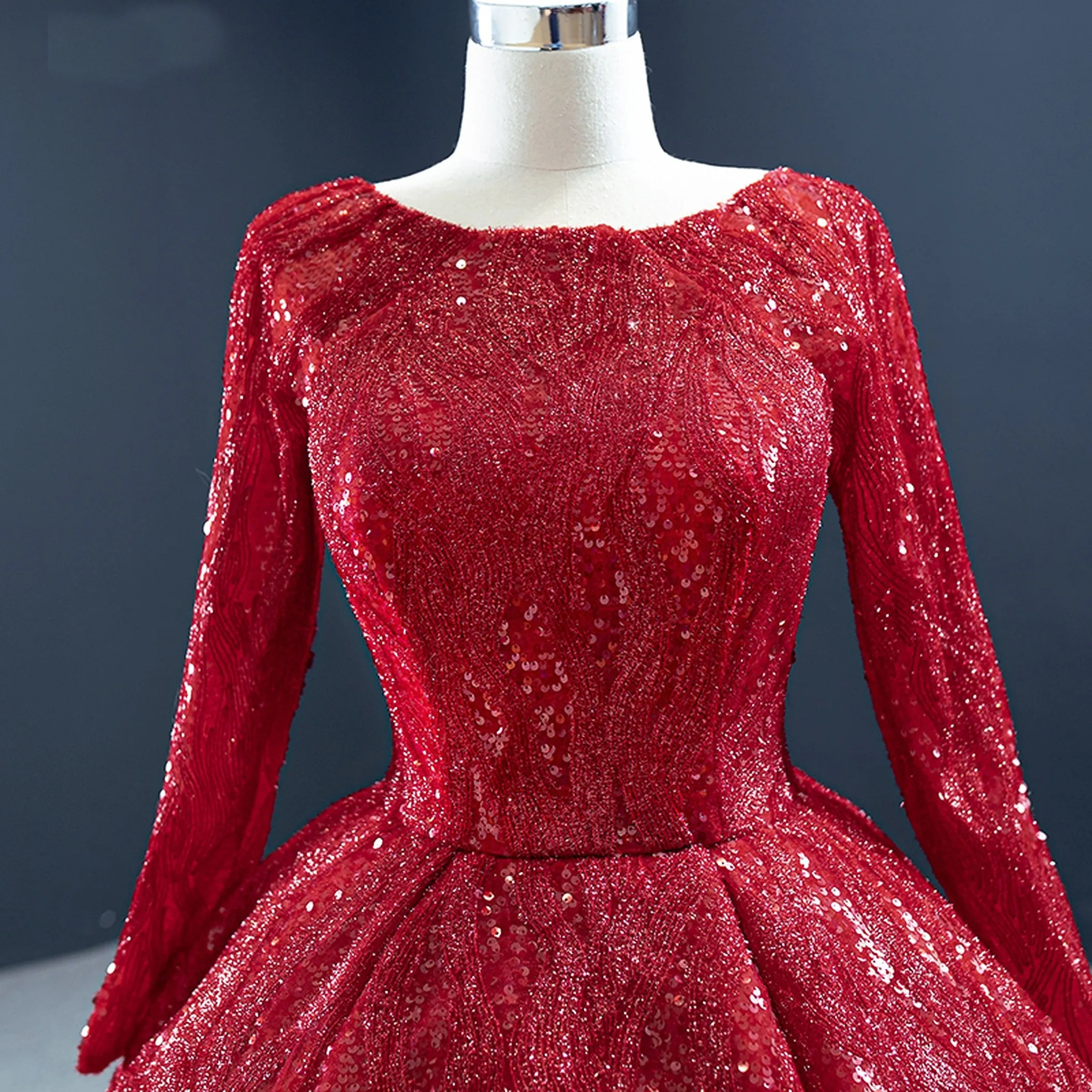 Annie Red Chapel Train Ball Gown Evening Dress