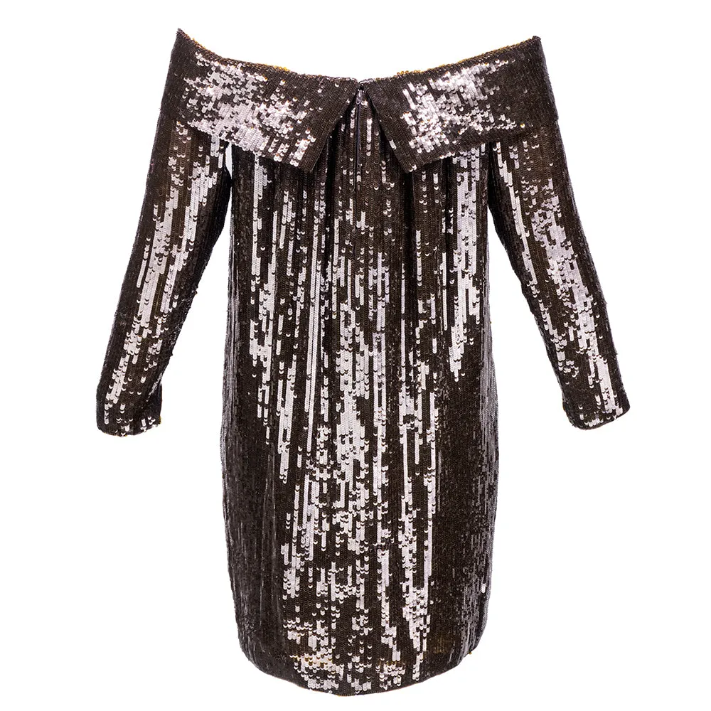 ANTHONY 80s Brown Sequin Off-Shoulder Dress