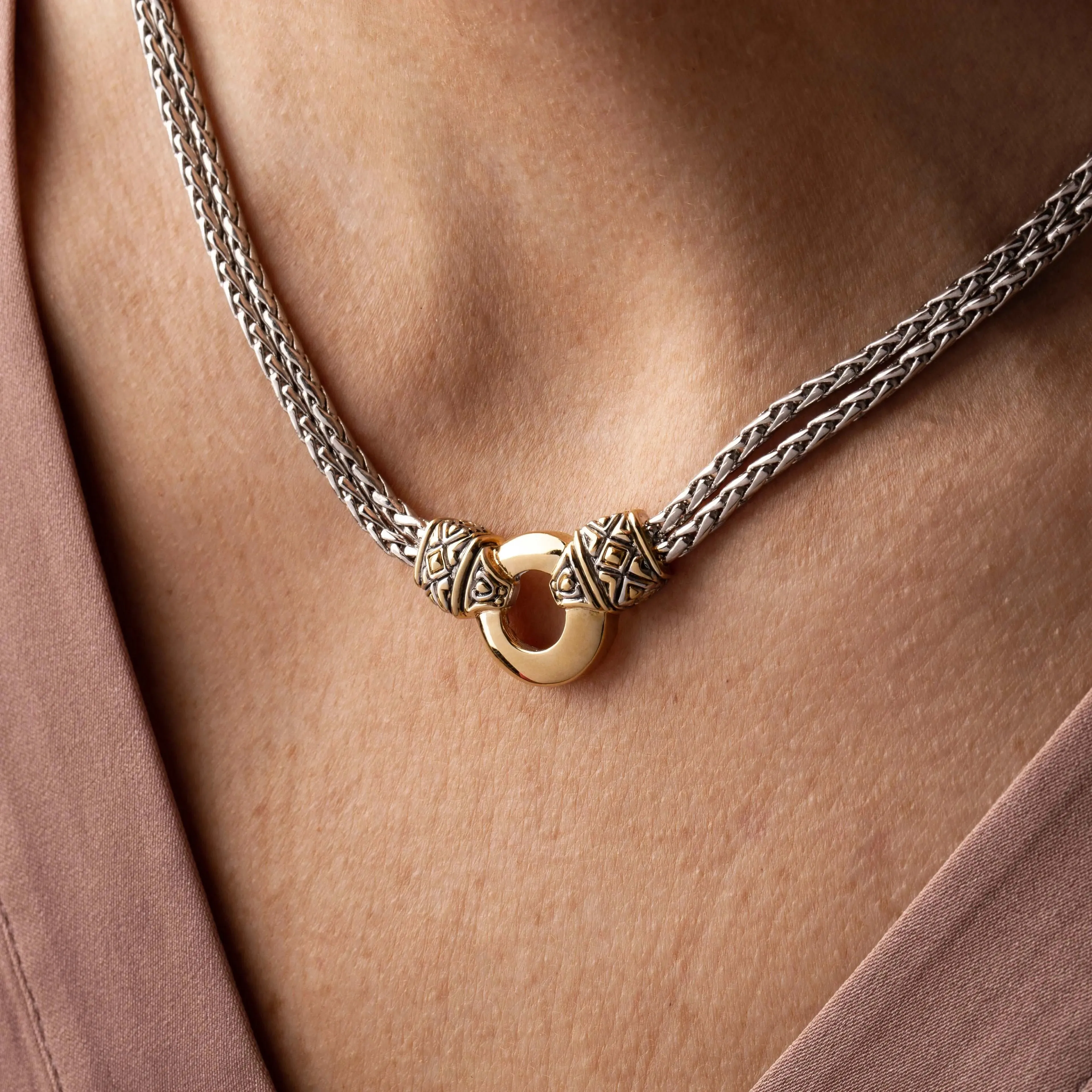 Antiqua Collection - Gold Circle Double-Strand Necklace
