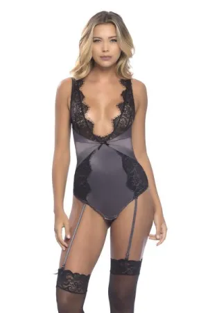 Arabella Eyelash Lace and Satin Teddy - Excalibur/Black -