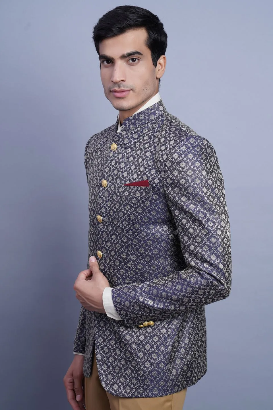 Banarasi Rayon Cotton Black Bandhgala