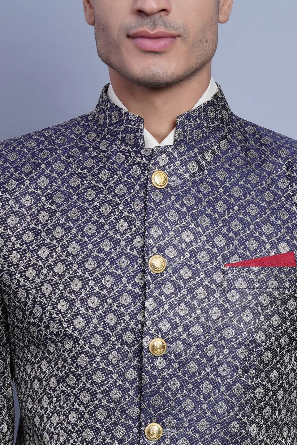 Banarasi Rayon Cotton Black Bandhgala