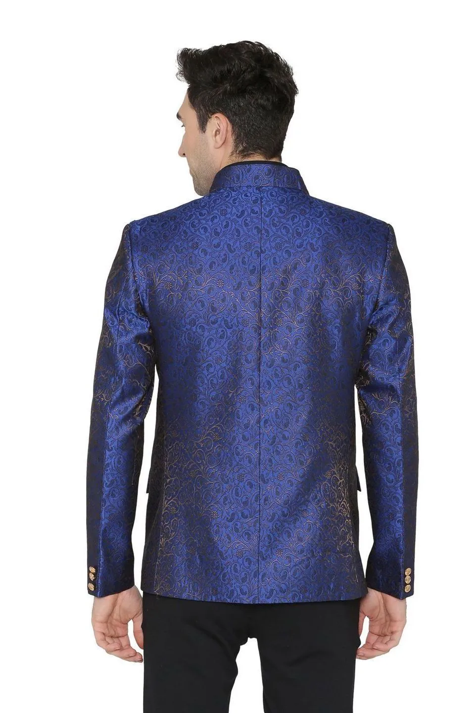 Banarasi Rayon Cotton Blue Bandhgala
