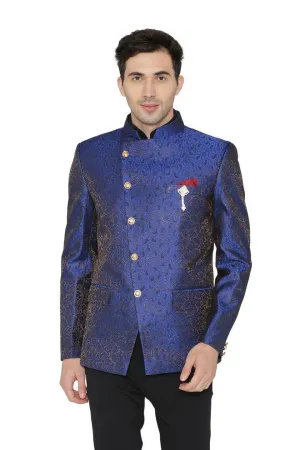 Banarasi Rayon Cotton Blue Bandhgala
