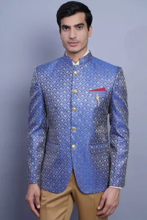 Banarasi Rayon Cotton Blue Bandhgala