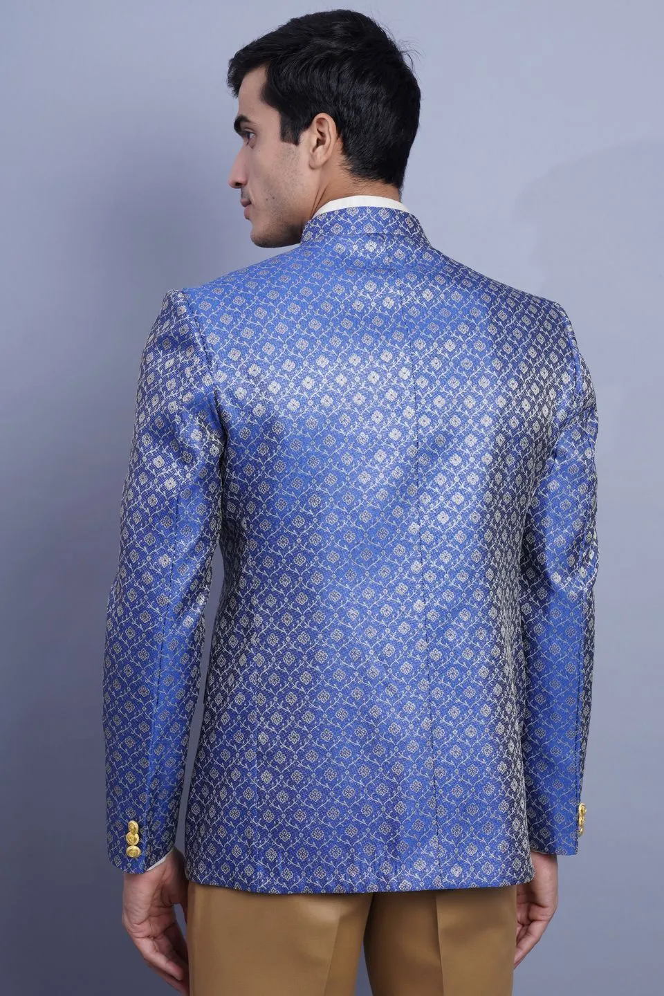Banarasi Rayon Cotton Blue Bandhgala