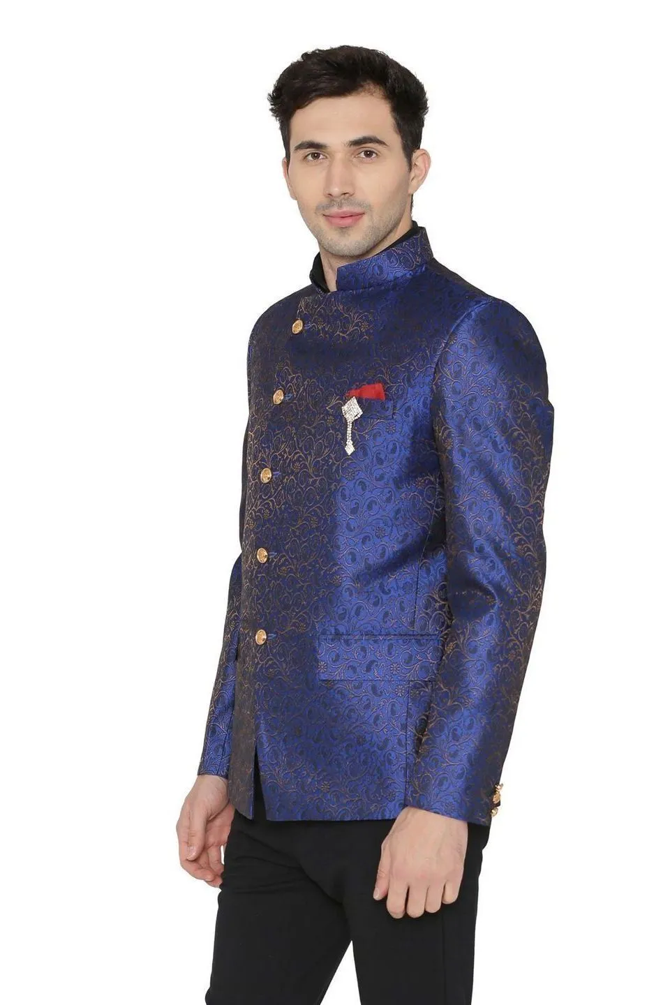 Banarasi Rayon Cotton Blue Bandhgala