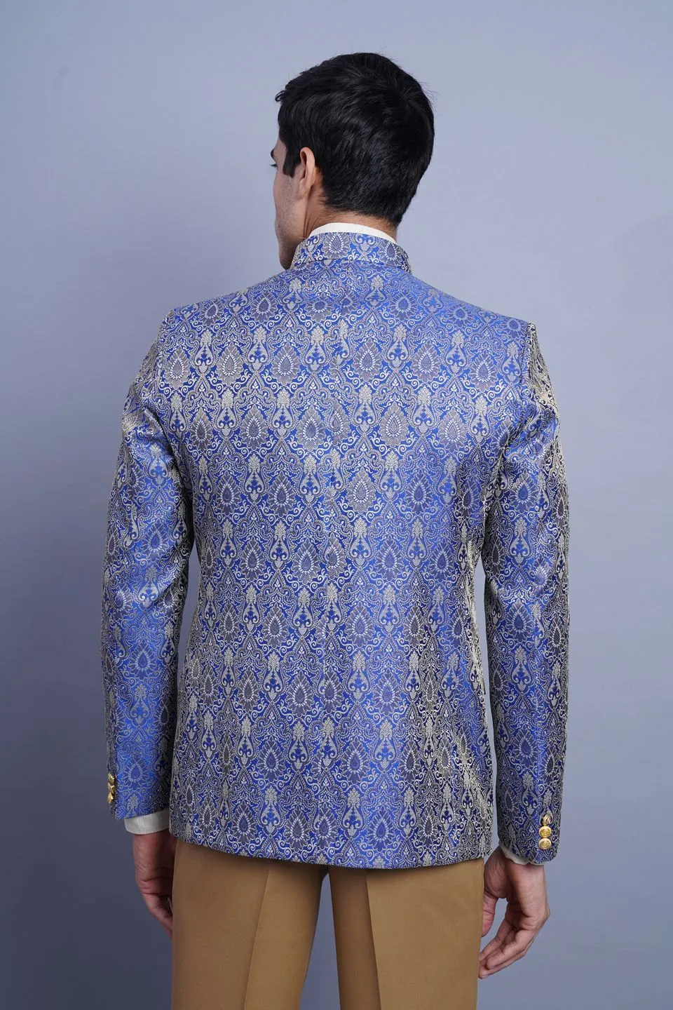 Banarasi Rayon Cotton Blue Bandhgala