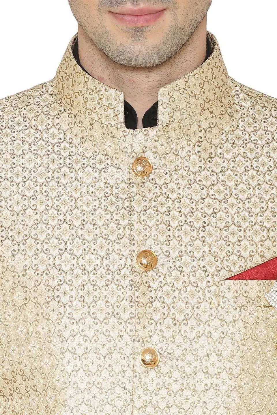 Banarasi Rayon Cotton Gold Bandhgala