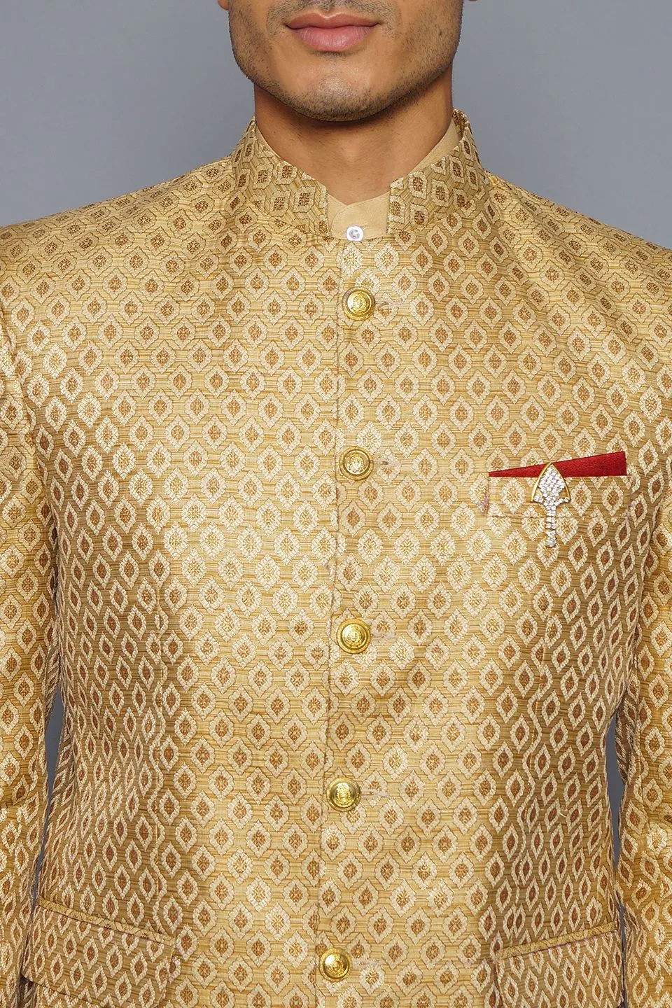 Banarasi Rayon Cotton Gold Bandhgala
