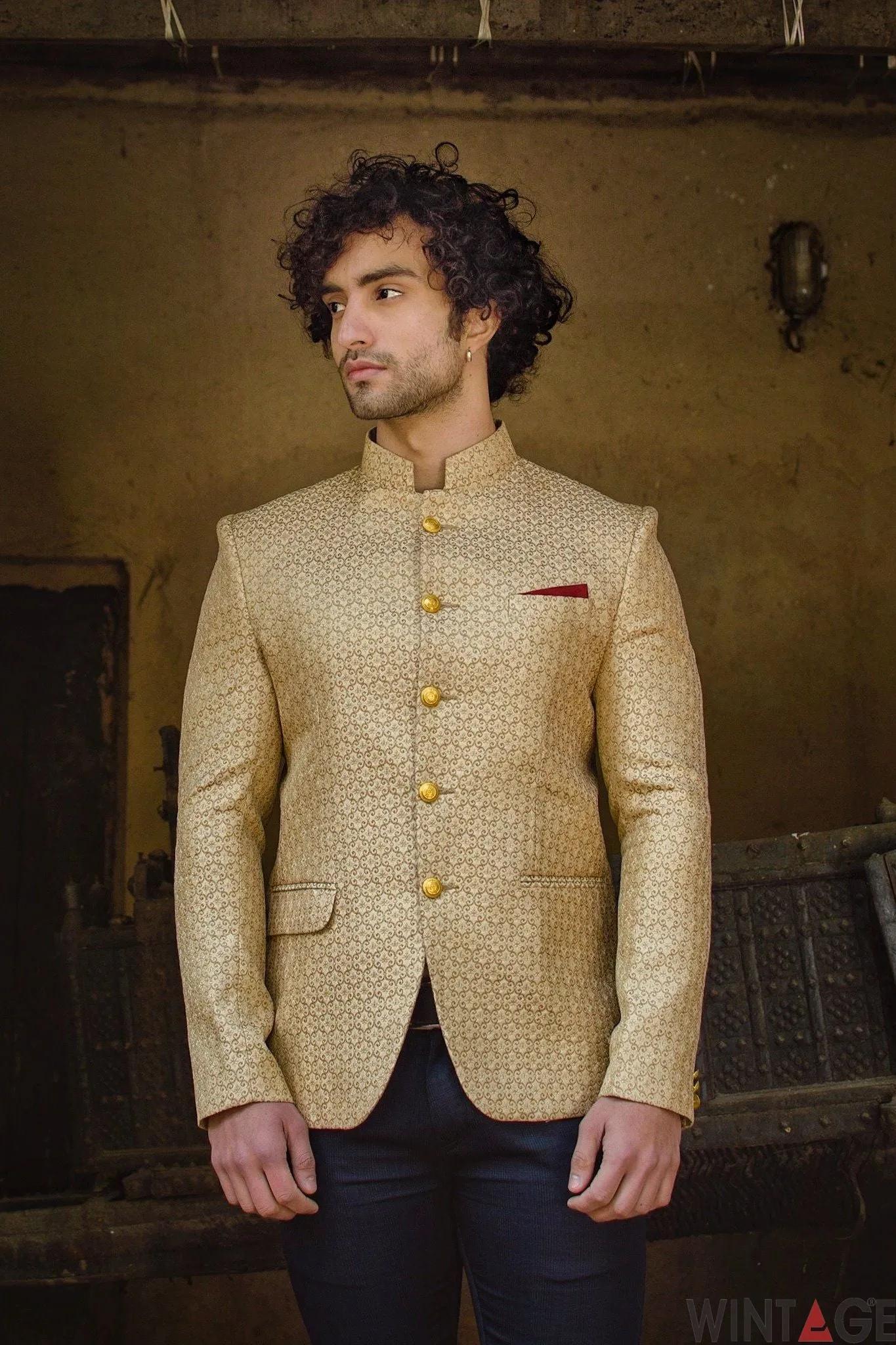 Banarasi Rayon Cotton Gold Bandhgala