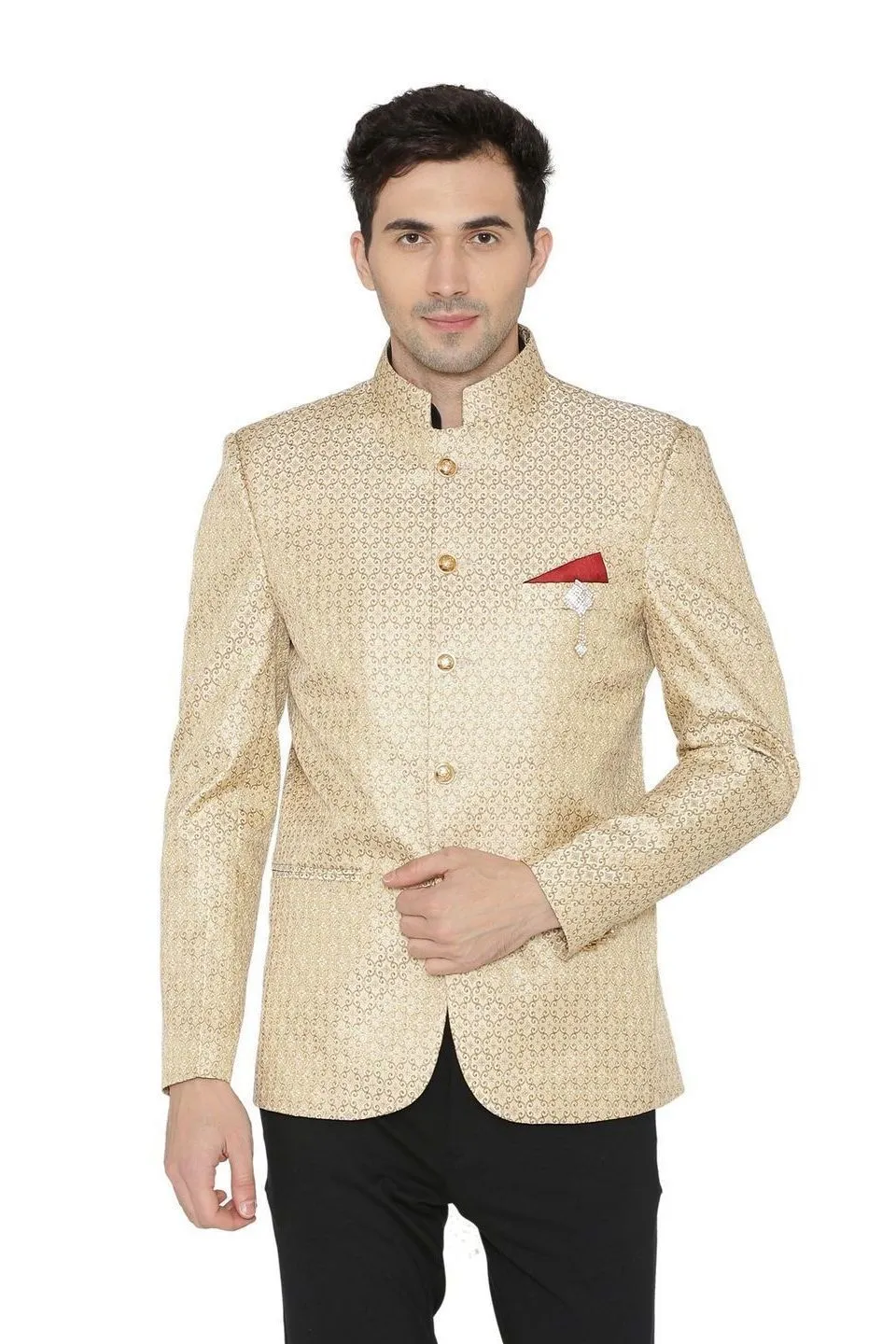 Banarasi Rayon Cotton Gold Bandhgala