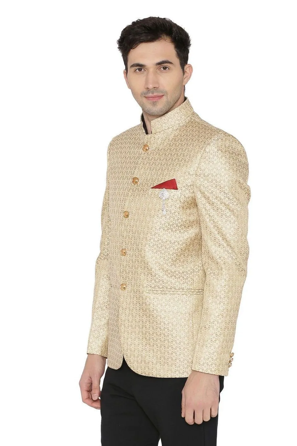 Banarasi Rayon Cotton Gold Bandhgala