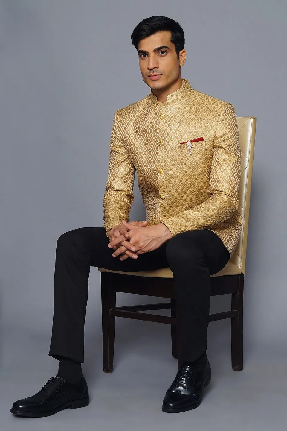 Banarasi Rayon Cotton Gold Bandhgala