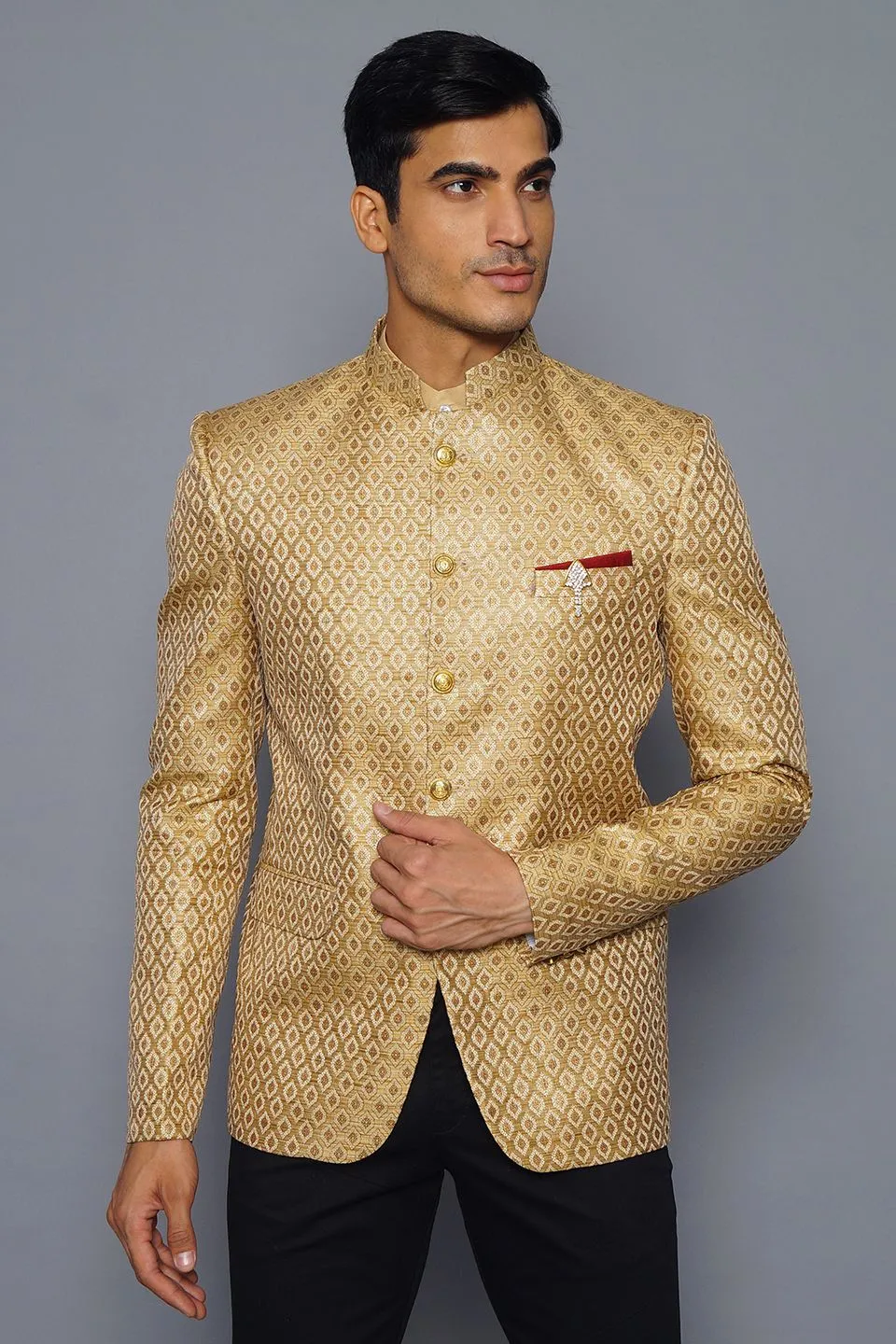 Banarasi Rayon Cotton Gold Bandhgala