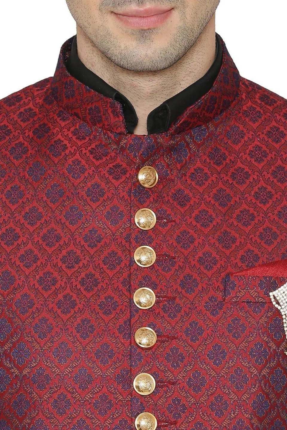 Banarasi Rayon Cotton Maroon Bandhgala