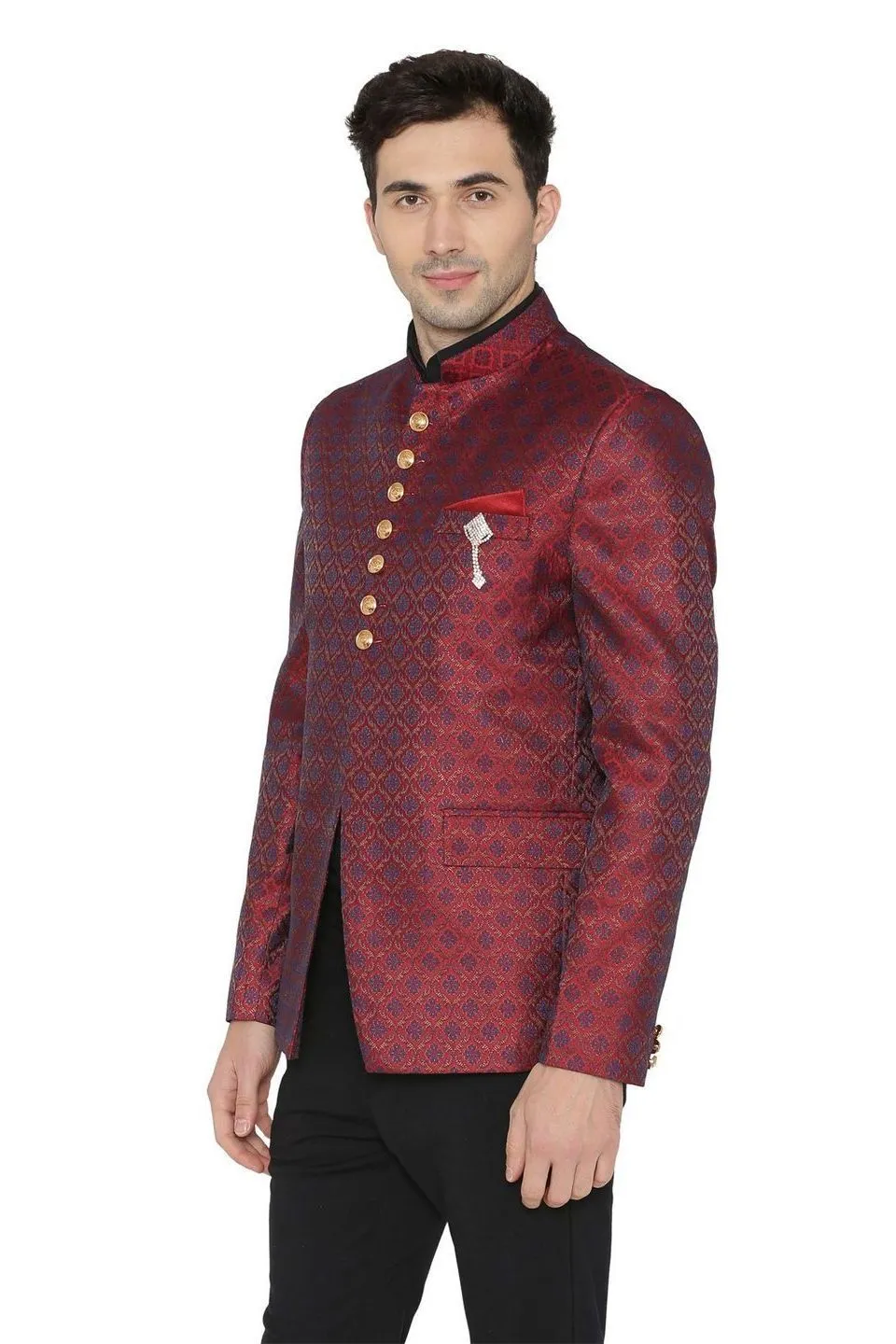 Banarasi Rayon Cotton Maroon Bandhgala