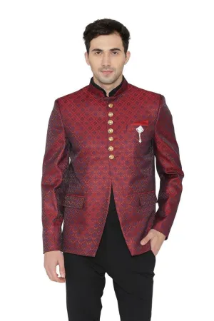 Banarasi Rayon Cotton Maroon Bandhgala