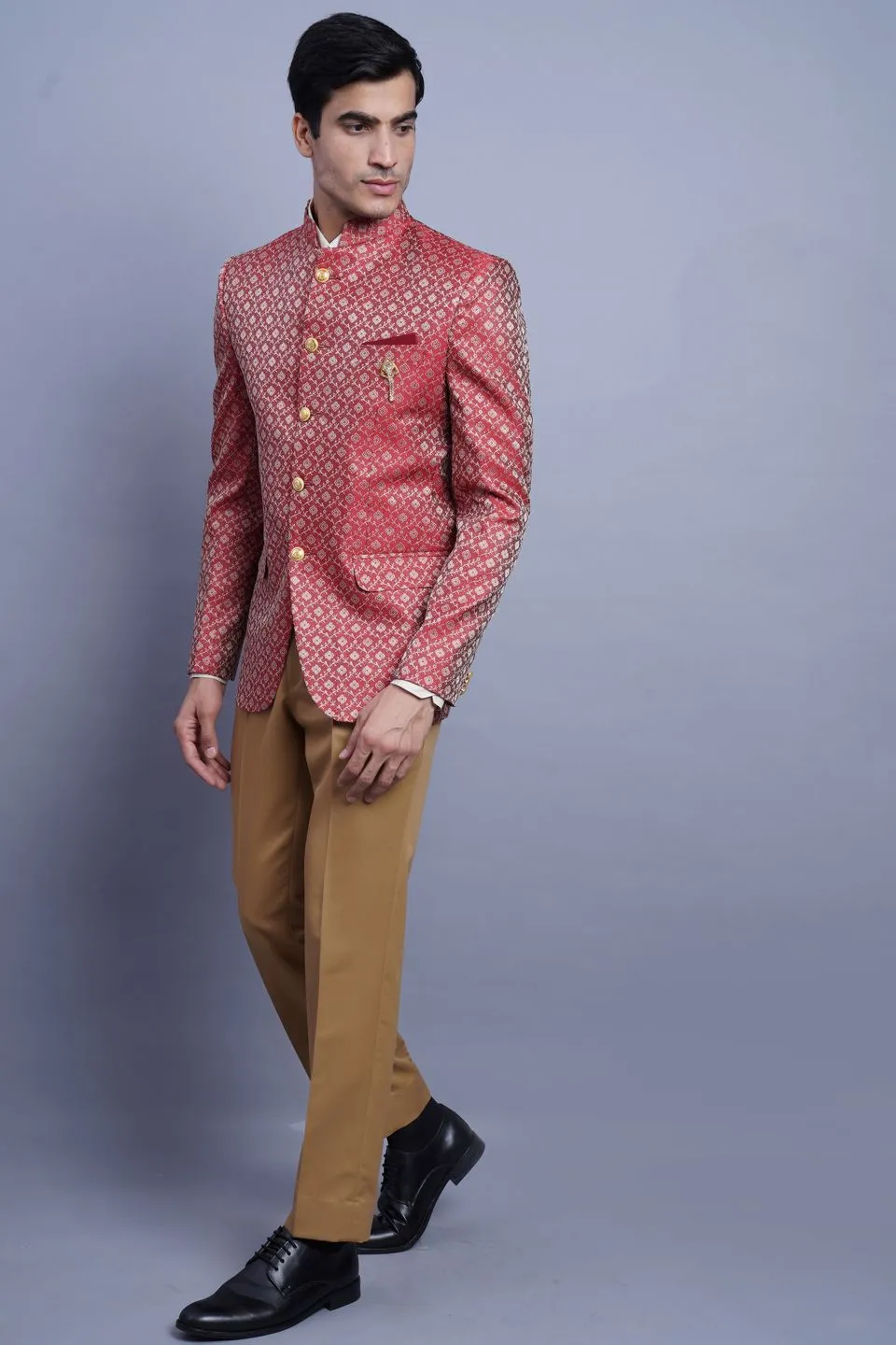 Banarasi Rayon Cotton Red Bandhgala