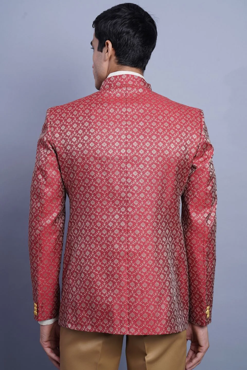 Banarasi Rayon Cotton Red Bandhgala