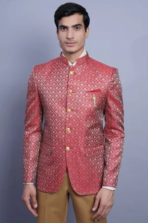 Banarasi Rayon Cotton Red Bandhgala