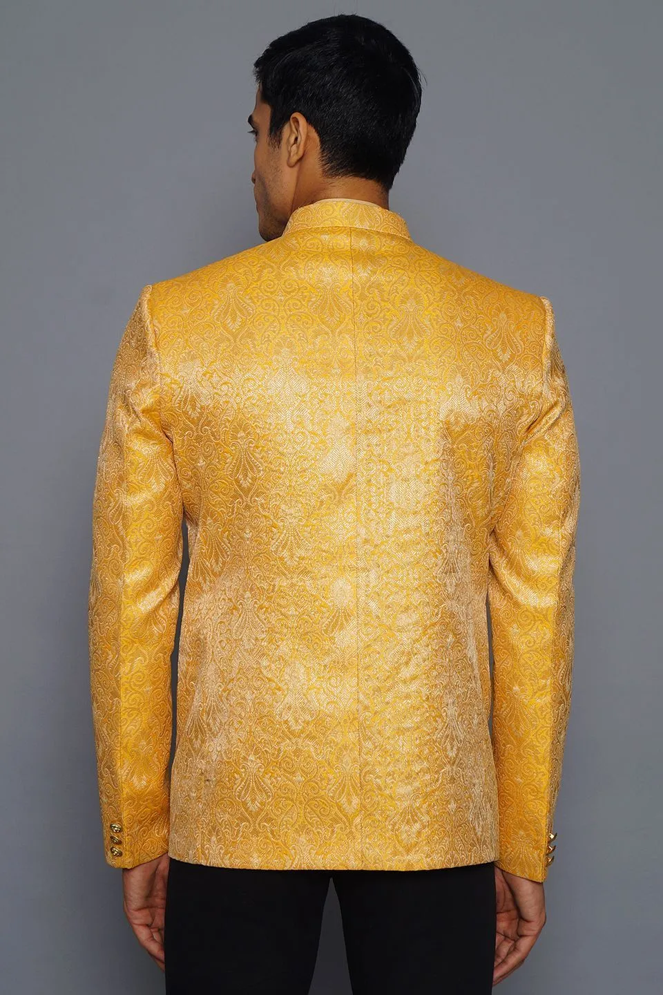 Banarasi Rayon Cotton Yellow Bandhgala