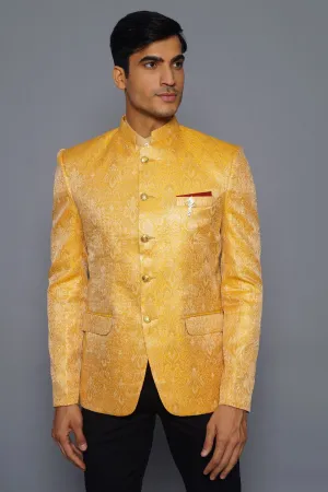 Banarasi Rayon Cotton Yellow Bandhgala