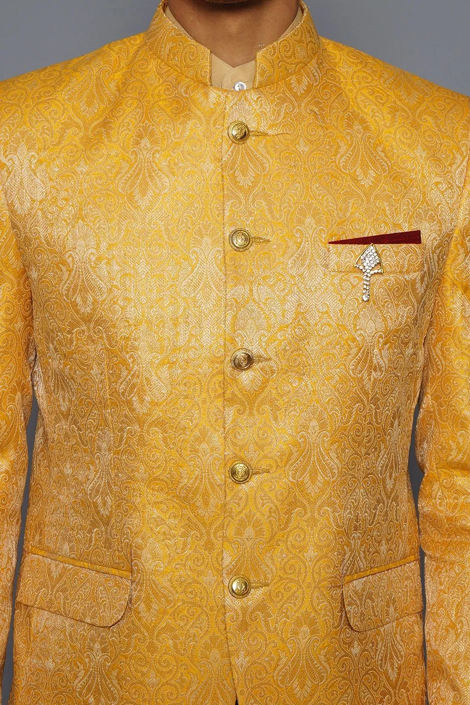Banarasi Rayon Cotton Yellow Bandhgala