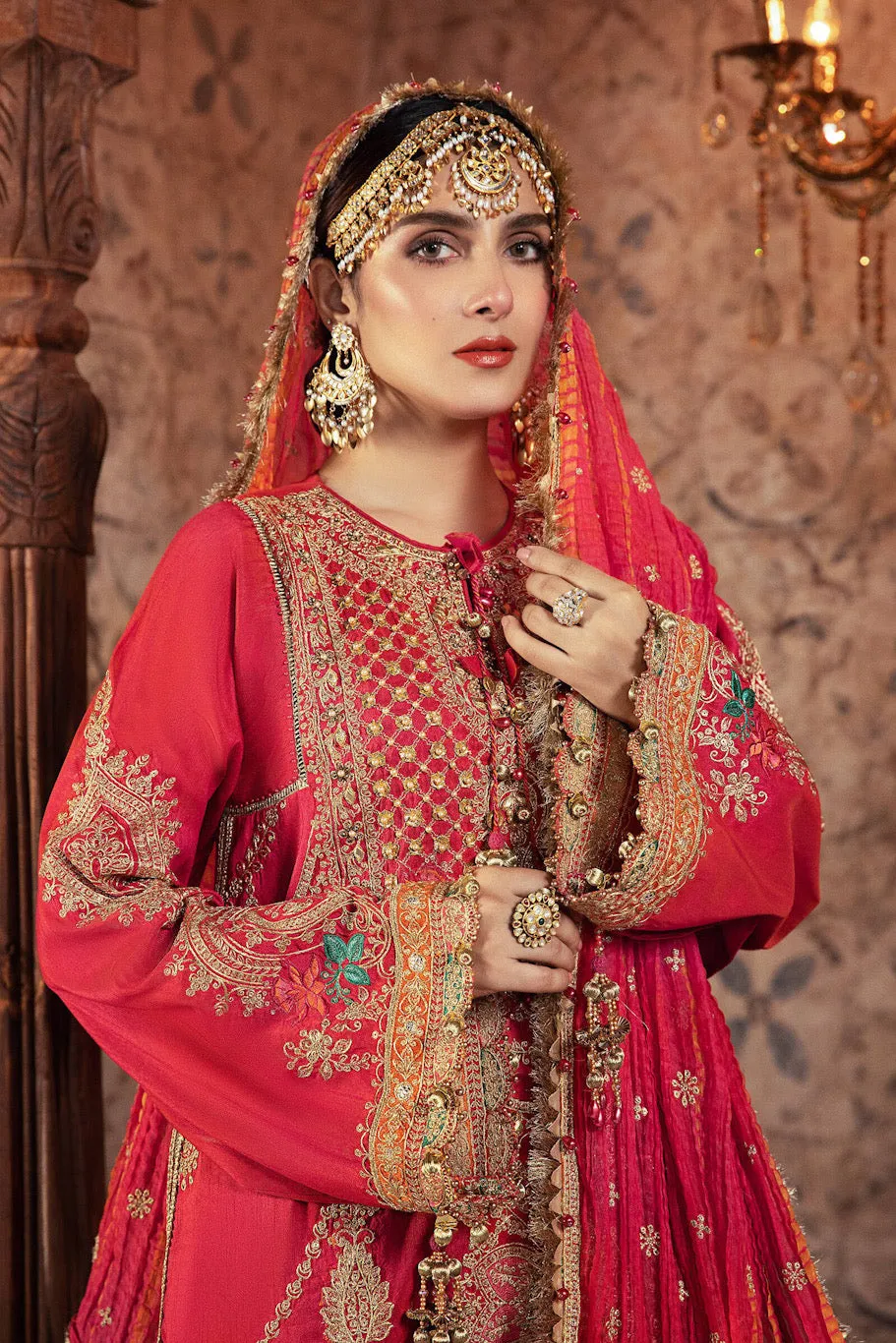 BD 2302 Aqua and Salmon Pink | Maria B Mbroidered Winter Wedding Collection 2021 | Unstitched Embroidered Suits