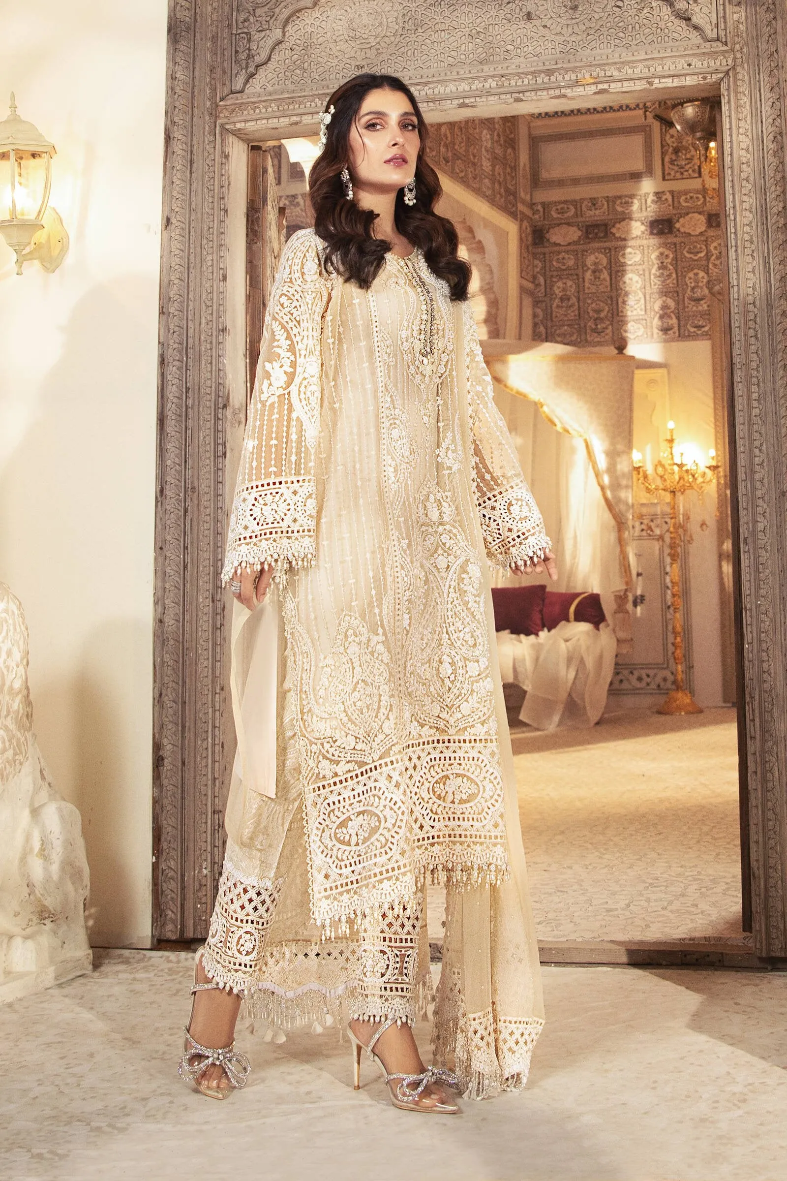 BD-2304 - Pearl White | Maria B Mbroidered Winter Wedding Collection 2021 | Unstitched Embroidered Suits