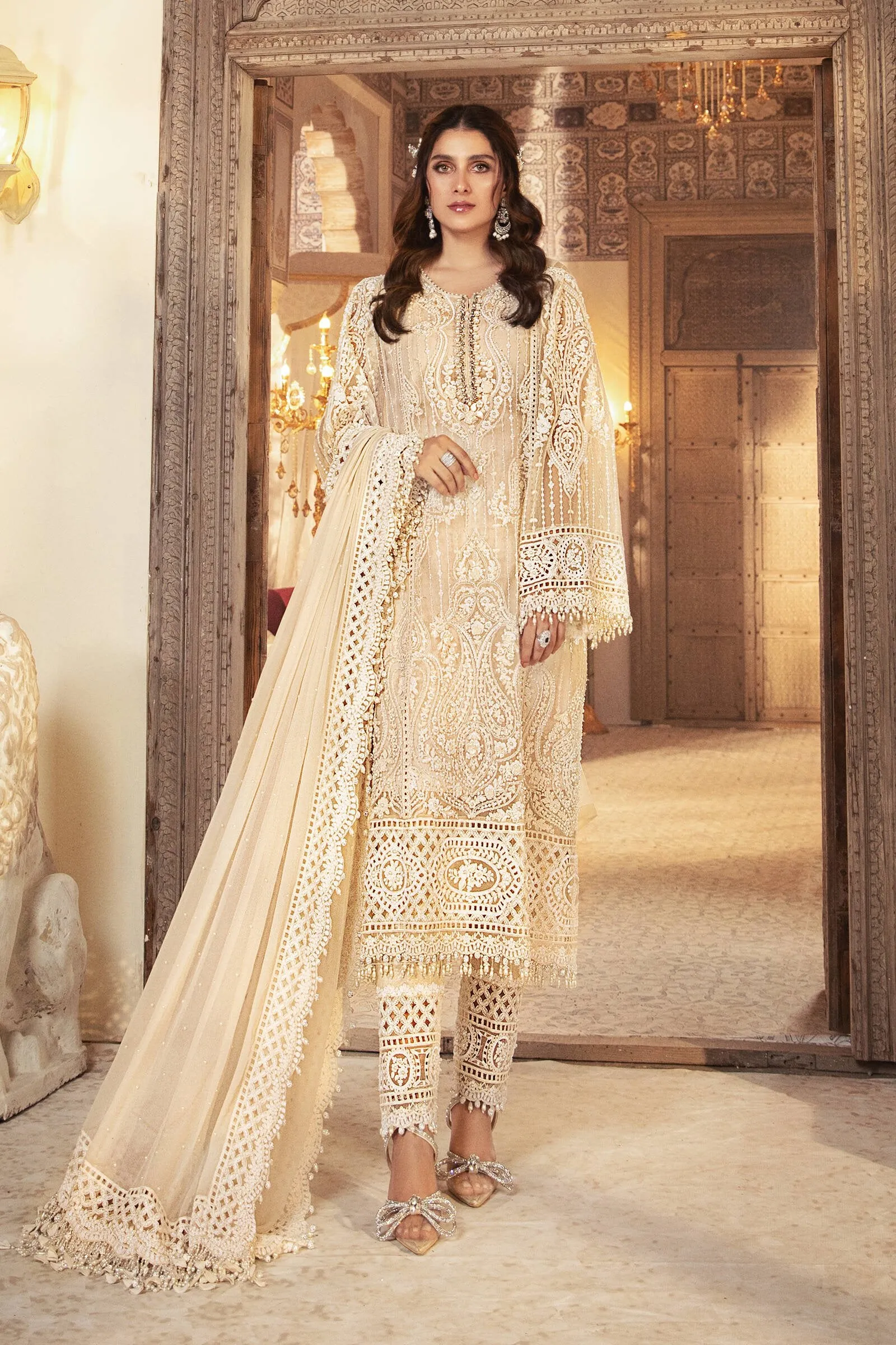 BD-2304 - Pearl White | Maria B Mbroidered Winter Wedding Collection 2021 | Unstitched Embroidered Suits