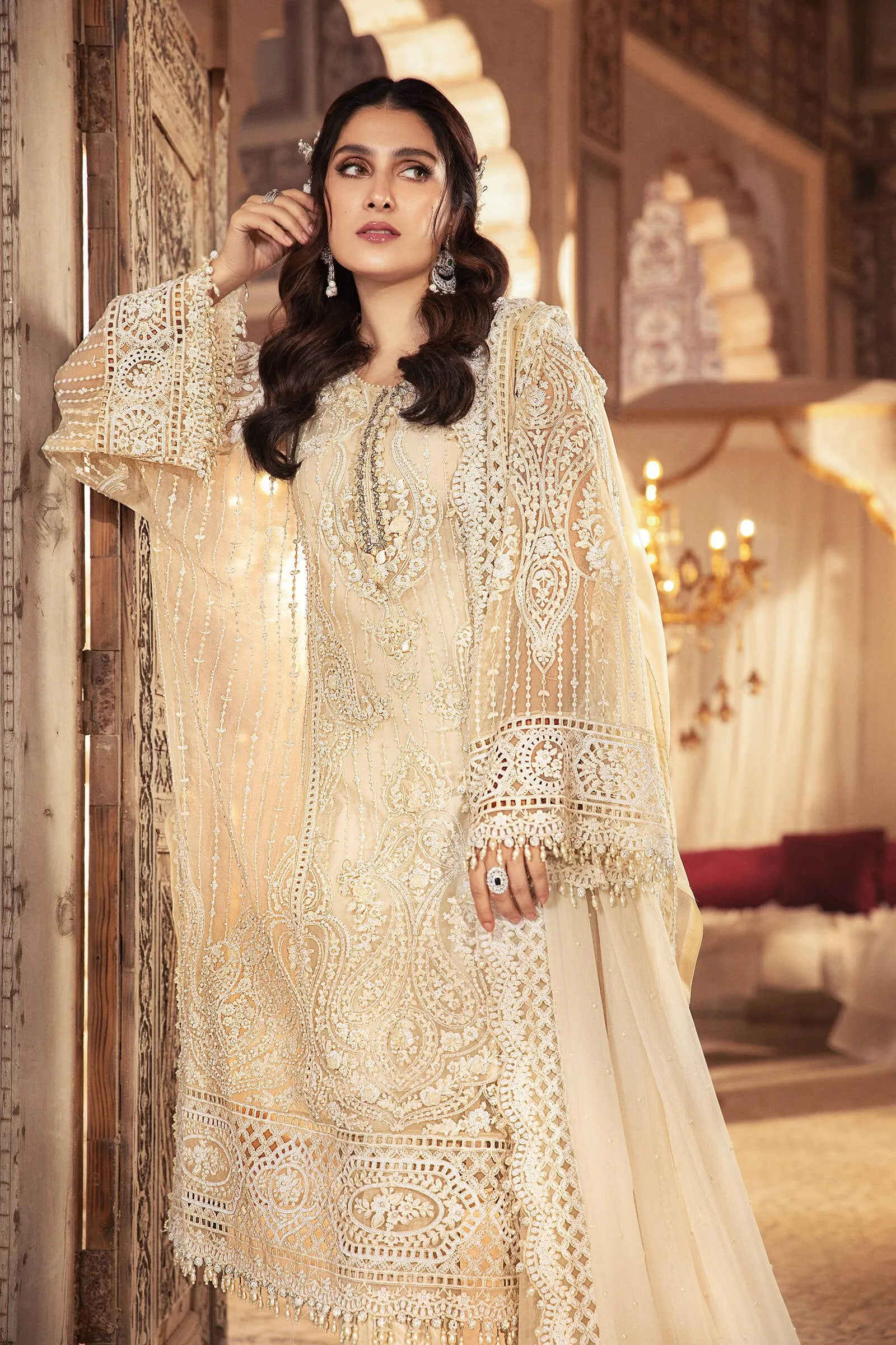 BD-2304 - Pearl White | Maria B Mbroidered Winter Wedding Collection 2021 | Unstitched Embroidered Suits