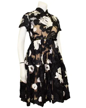 Black & White Guipure Lace and Ribbon Dress