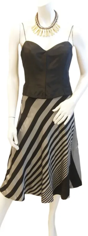Black bustier with silver black diagonal stripe skirt