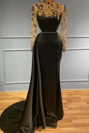 Black evening dress with sleeves Floor-Length Sparkly Prom dresses