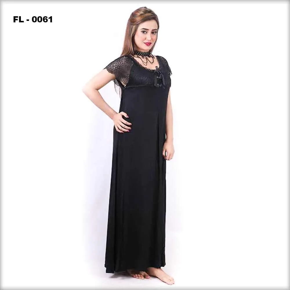 Black Long Nighty For Women Flourish  - FL-0061