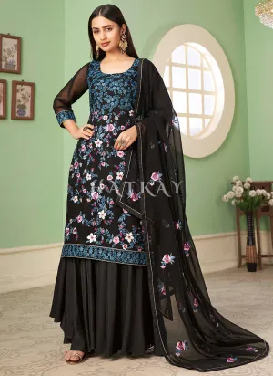 Black Multi Embroidery Georgette Palazzo Suit