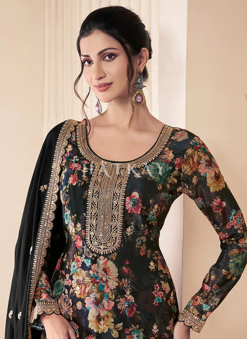Black Printed Pakistani Suit