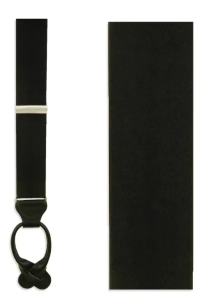 Black Solid Satin Loop Suspenders