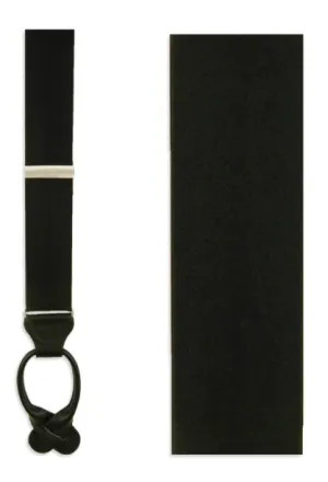 Black Solid Satin Loop Suspenders
